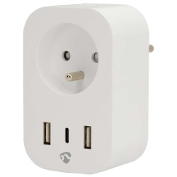 NEDIS Wi-Fi chytrá zásuvka/ měřič spotřeby/ 16A/ francouzský typ E/ IP21/ 3680 W/ 1x USB-C/ 2x USB/ bílá