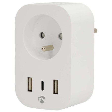 NEDIS Wi-Fi chytrá zásuvka/ měřič spotřeby/ 16A/ francouzský typ E/ IP21/ 3680 W/ 1x USB-C/ 2x USB/ bílá