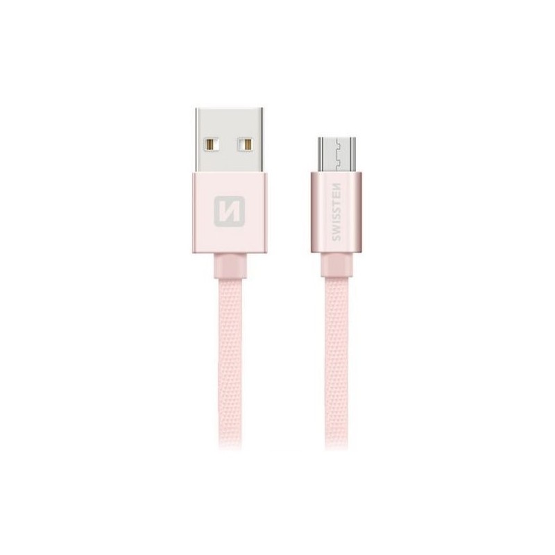 Swissten Datový Kabel Textile Usb / Micro Usb 2,0 M Růžovo/Zlatý