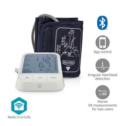 NEDIS chytrý tlakoměr/ Rameno/ Bluetooth/ LCD displej/ detekce nepravidelného srdečního tepu/ detekce nošení manžety/ in
