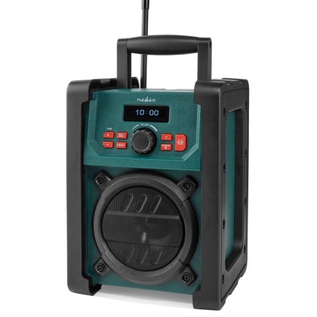 NEDIS digitální pracovní rádio/ stolní/ výkon 15W/ DAB+/ FM/ Bluetooth/ IP65/ napájení z baterie/síťové/ černo-zelené