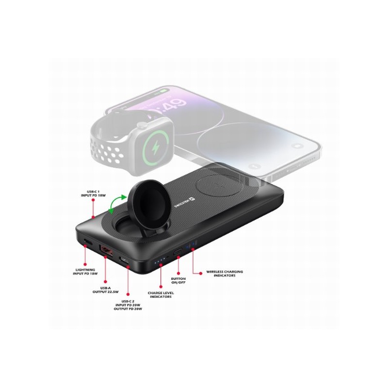 SWISSTEN POWER BANK 10000 mAh 2v1 PRO APPLE WATCH A MAGSAFE