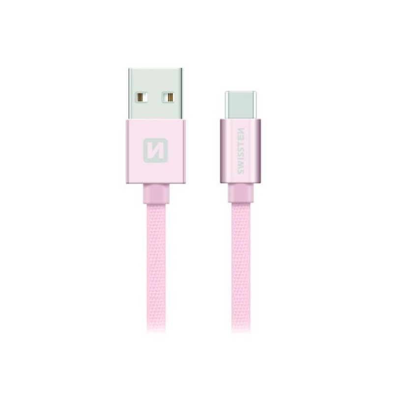 Swissten Datový Kabel Textile Usb / Usb-C 1,2 M Růžovo/Zlatý