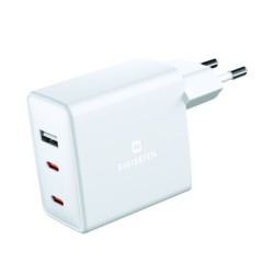 Swissten Síťový Adaptér GaN 2x USB-C + 1x USB 70W PD Bilý