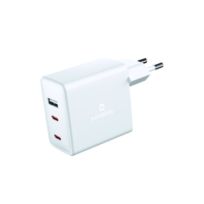 Swissten Síťový Adaptér GaN 2x USB-C + 1x USB 70W PD Bilý