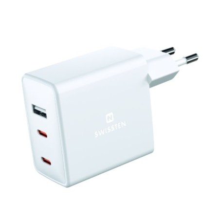 Swissten Síťový Adaptér GaN 2x USB-C + 1x USB 70W PD Bilý