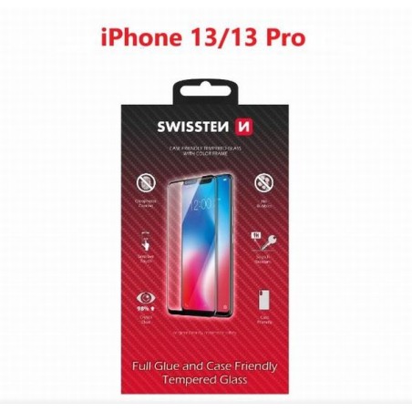 Swissten sklo Full glue, Color Frame, Case Friendly Apple iPhone 13/13 PRO černé