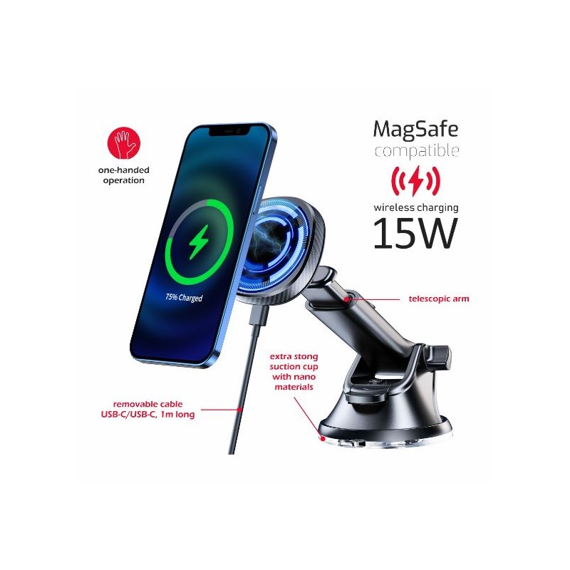 Swissten magnetický držák do auta s bezdrátovým nabíjením 15w dashboard (kompatibilní s magsafe)