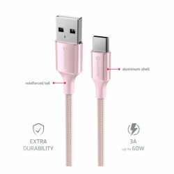 Swissten datový kabeltextile ii usb / usb-c 1,5 m růžový