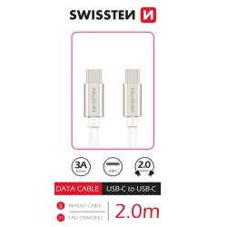 Swissten datový kabel USB-C / USB-C s textilním opletem, 2,0 M Stŕíbrný