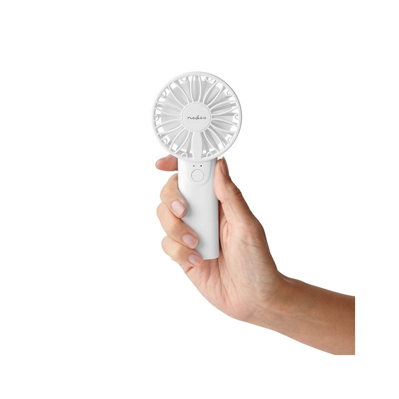 NEDIS ruční ventilátor/ průměr 6 cm/ výkon 0,9 W/ 2 rychlosti/ plast/ bílý