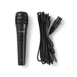 NEDIS kabelový mikrofon/ Kardioid/ odnímatelný kabel 5m/ 600 Ohm/ -75 dB/ jack 6.35 mm/ vypínač/ ABS/ černý