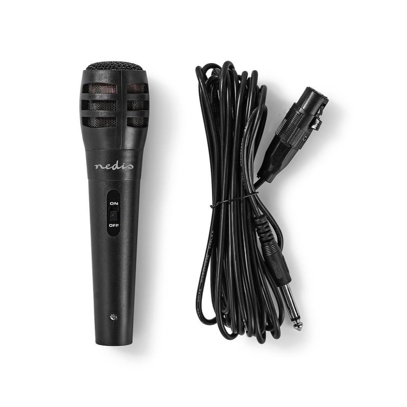 NEDIS kabelový mikrofon/ Kardioid/ odnímatelný kabel 5m/ 600 Ohm/ -75 dB/ jack 6.35 mm/ vypínač/ ABS/ černý