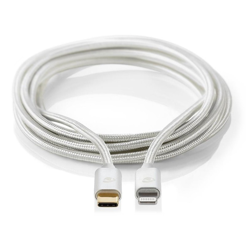 NEDIS PROFIGOLD Lightning/USB 2.0 kabel/ Apple Lightning 8pinový - USB-C zástrčka/ nylon/ stříbrný/ BOX/ 1m