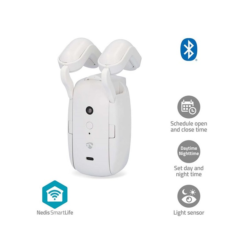 NEDIS chytrý motor (robot) závěsů/ tyčová kolejnice/ napájení z baterie/ napájení z USB/ 4000 mAh/ Bluetooth/ bílý