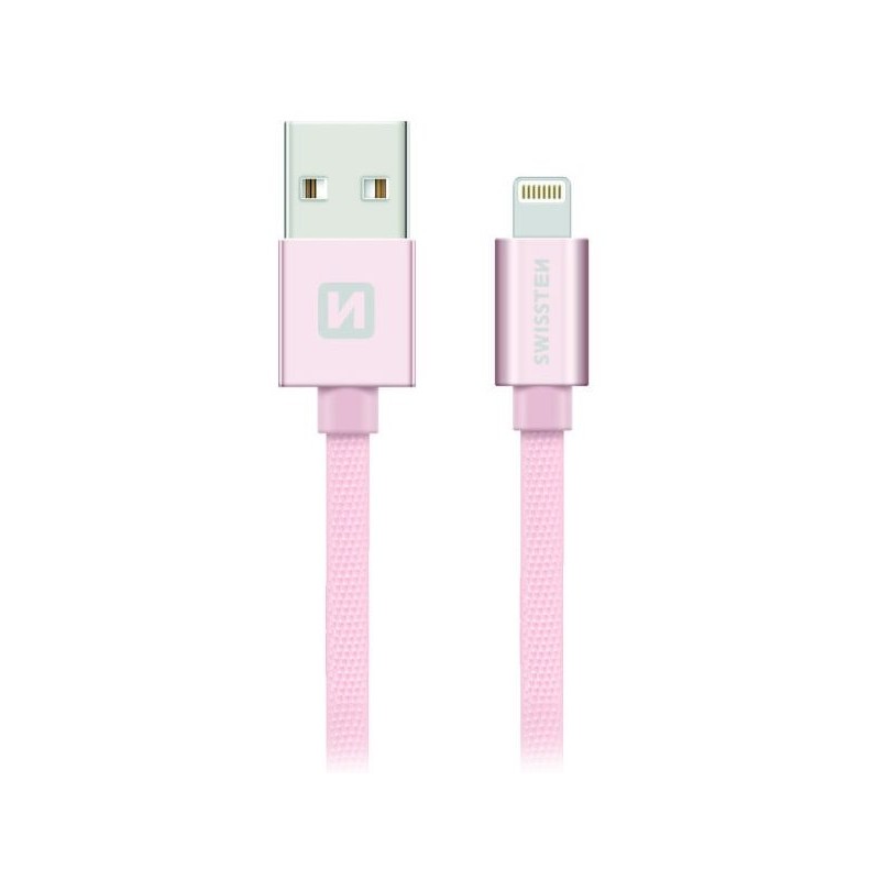 Swissten Datový Kabel Textile Usb / Lightning 1,2 M Růžovo/Zlatý