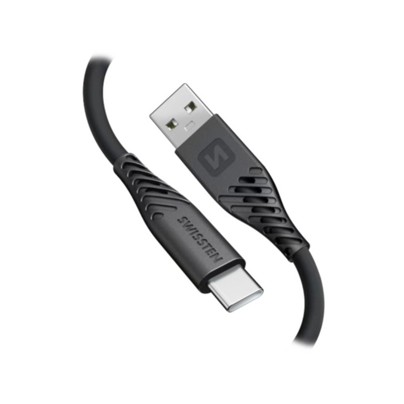 Swissten datový kabel soft silicone usb / usb-c 0,4 m černý