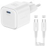 Swissten síťový adaptér gan 1x usb-c 35w power delivery bílý + datový kabel usb-c/usb-c 1,2 m bílý