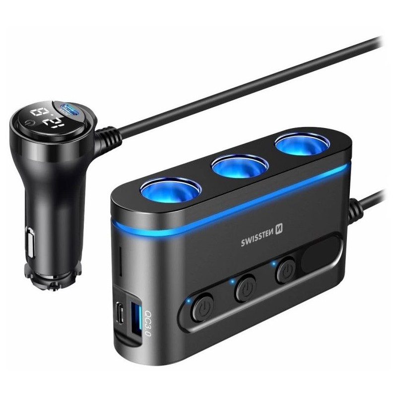 Swissten autoadaptér s výstupem 3x cl, 2x ucb-c pd a 1x usb-a qa 3.0, 108w - 216w