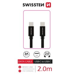 Swissten datový kabel USB-C / USB-C s textilním opletem, 2,0 M Černý