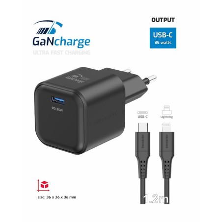 Swissten síťový adaptér gan 1x usb-c 35w power delivery černý + datový kabel usb-c/lightning 1,2 m černý