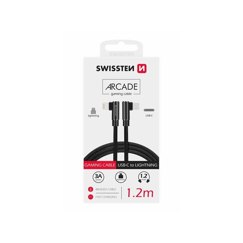 Swissten textilní datový kabel arcade usb-c / lightning 1,2 m černý