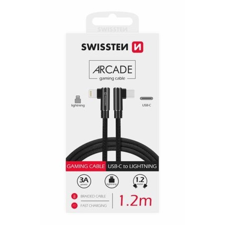 Swissten textilní datový kabel arcade usb-c / lightning 1,2 m černý