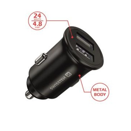 Swissten cl adaptér 2x usb 4,8a metal černý