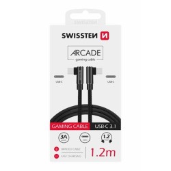 Swissten textilní datový kabel Arcade USB-C / USB-C 1,2 M /L konektory/ Černý