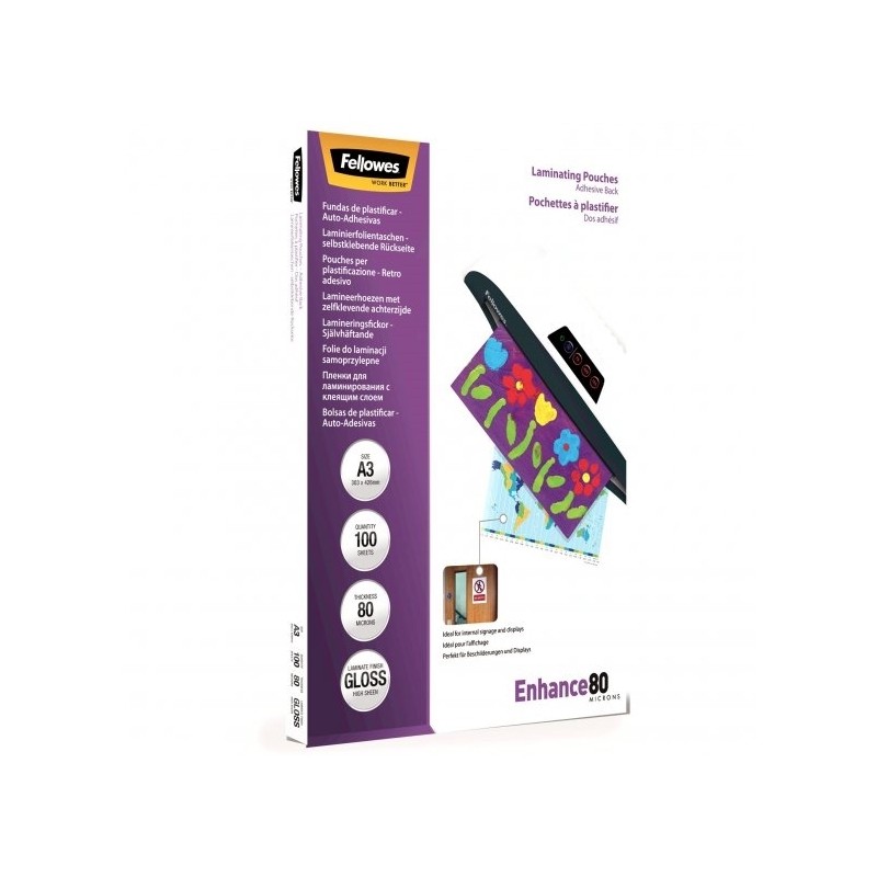 FELLOWES laminovací fólie/ formát A3/ 80 mic samolepící/ velikost 303x426 mm/ lesklé/ 100 pack