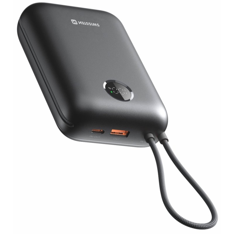 Swissten Power bank VOLTBOX 35W 30000 mAh s integrovanými kabely - USB-C, A, Lightning / černá