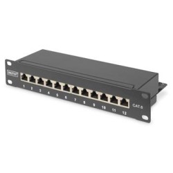 DIGITUS Patch panel,CAT6,10",12xSTP RJ45,černá