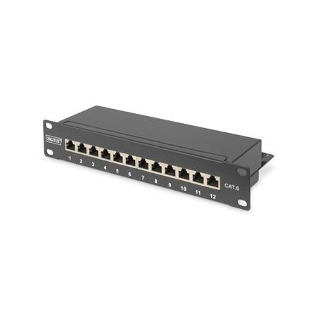 DIGITUS Patch panel,CAT6,10",12xSTP RJ45,černá
