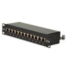 DIGITUS 10" CAT 5e patch panel, stíněný, 12-port RJ45, 8P8C, LSA, 1U, černý RAL 9005