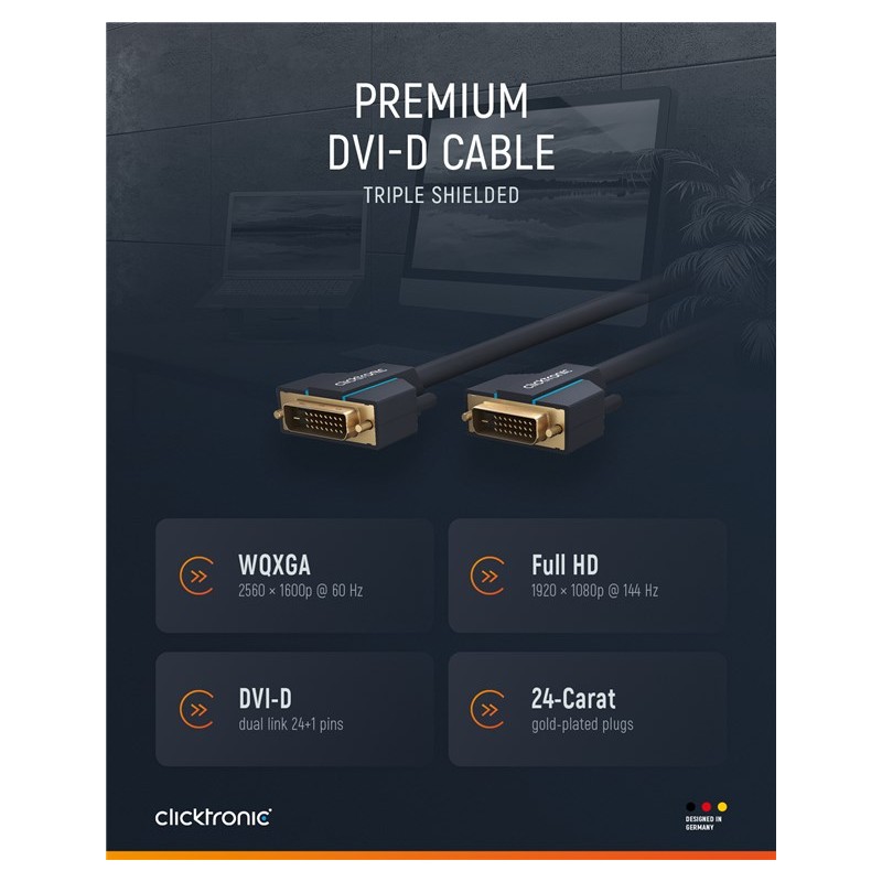 ClickTronic HQ OFC kabel DVI-D(24+1) male DVI-D(24+1) male, Dual Link, 20m