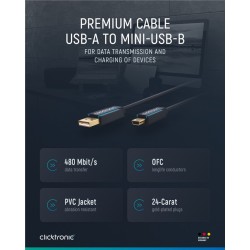 ClickTronic HQ OFC USB2.0 kabel, A-B mini, 5pinů, zlacené, 1.8m