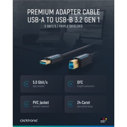 ClickTronic HQ OFC USB3.0 kabel, A-B, zlacené konektory, 0,5m