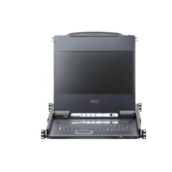 ATEN 8-port KVM USB, DVI, OSD,Single Rail rack, 17.3" FHD LCD, touchpad, klávesnice