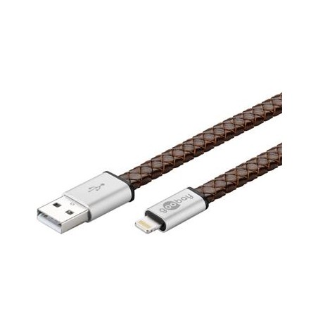 goobay Lightning iPhone nabíjecí a synchronizační kabel v pravé kůži, 8pin - USB A M/M, 1m