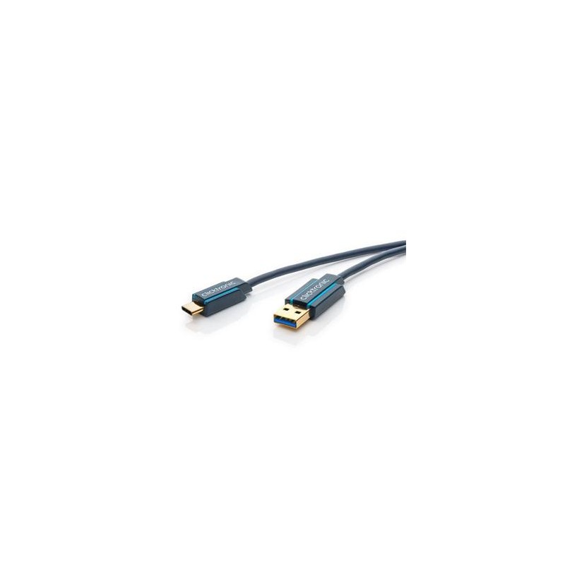 ClickTronic HQ OFC Kabel USB-C/male - USB 3.0 A/male, modrý, 1m
