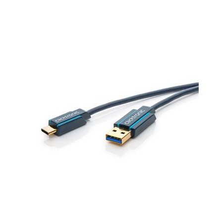 ClickTronic HQ OFC Kabel USB-C/male - USB 3.0 A/male, modrý, 1m