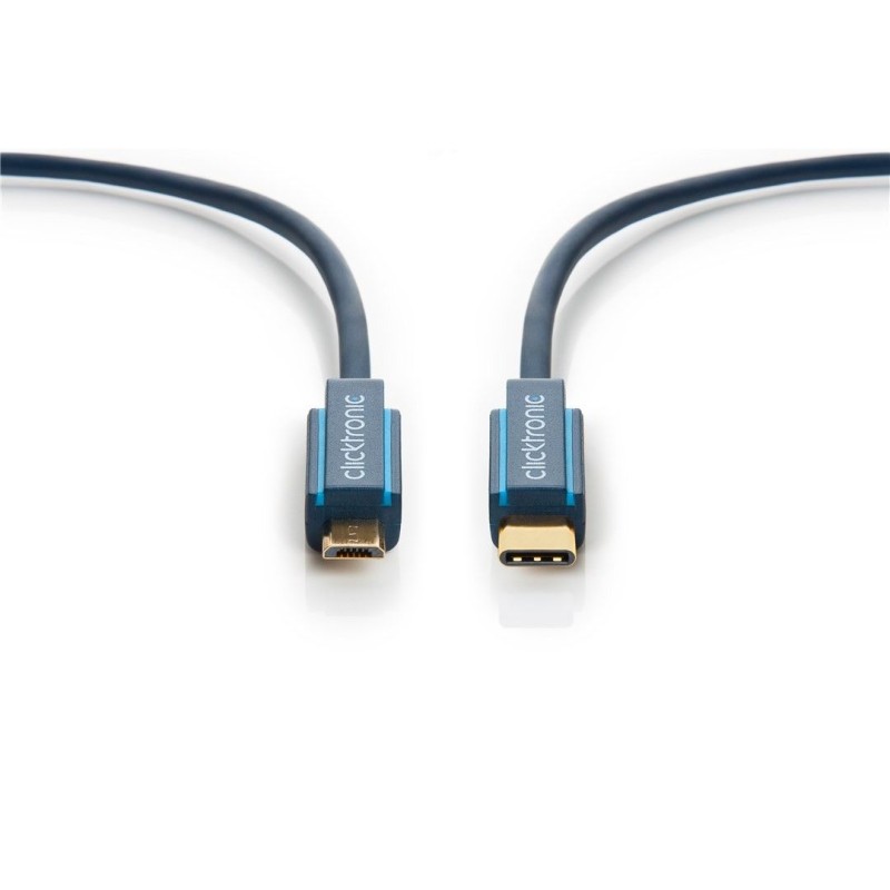 ClickTronic HQ OFC Kabel USB-C/male - USB 2.0 Micro-B/male, modrý, 50cm