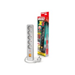 Acar X5 1.5m kabel, 5 zásuvek, přepěťová ochrana, šedá