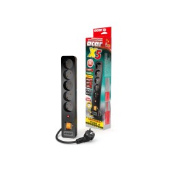 Acar X5 3m kabel, 5 zásuvek, přepěťová ochrana, černý