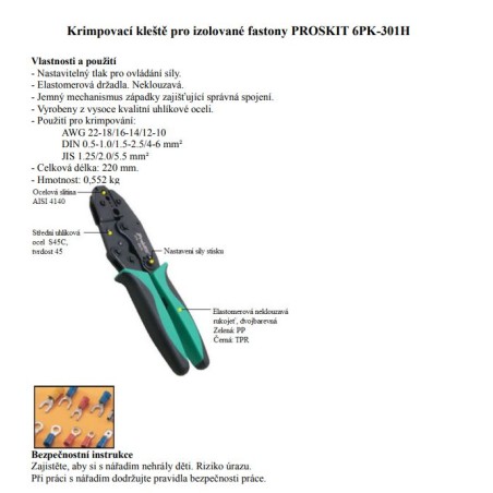 PROSKIT Krimpovací kleště pro izolované fastony 220mm