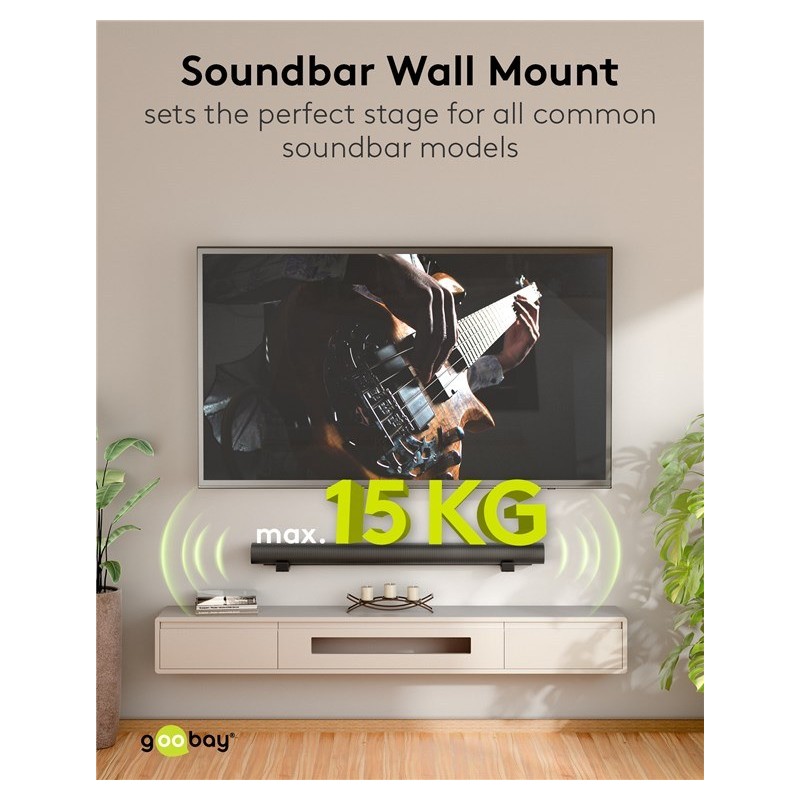 Univerzální nástěnný držák Soundbar, černý, bezpečný, diskrétní držák s polstrovanými nožičkami pro všechny běžné soundbary