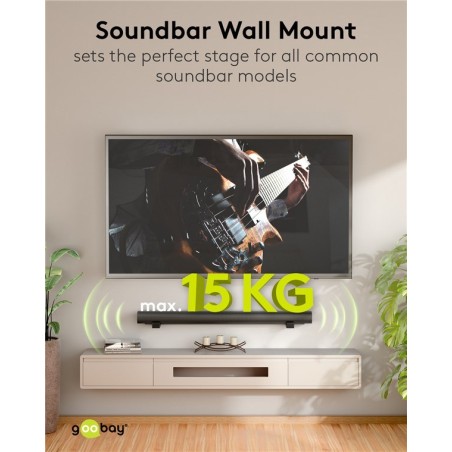 Univerzální nástěnný držák Soundbar, černý, bezpečný, diskrétní držák s polstrovanými nožičkami pro všechny běžné soundbary