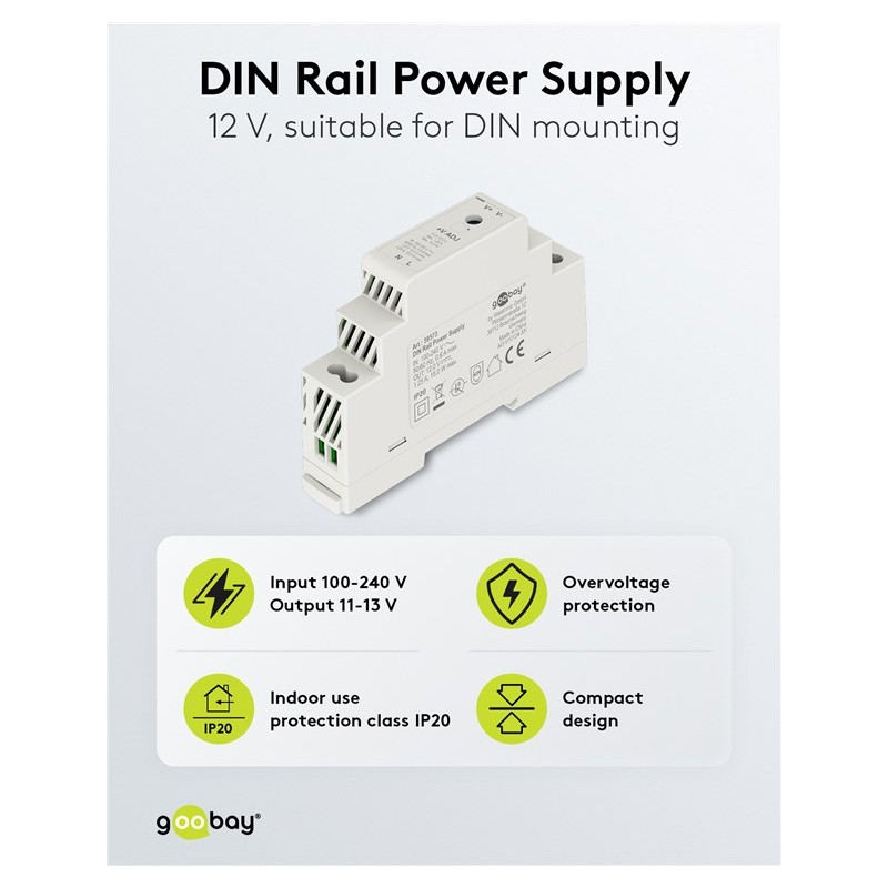 goobay napájecí zdroj do DIN lišty 12 V (DC), max.proud 1.25 A, výkon 15 W