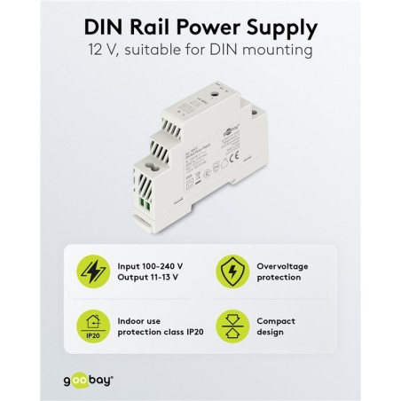 goobay napájecí zdroj do DIN lišty 12 V (DC), max.proud 1.25 A, výkon 15 W