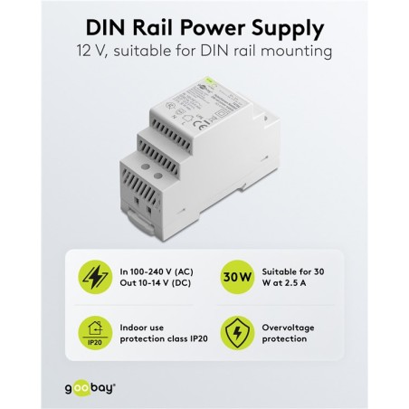 goobay napájecí zdroj do DIN lišty 12 V (DC), max.proud 2.5 A, výkon 30 W